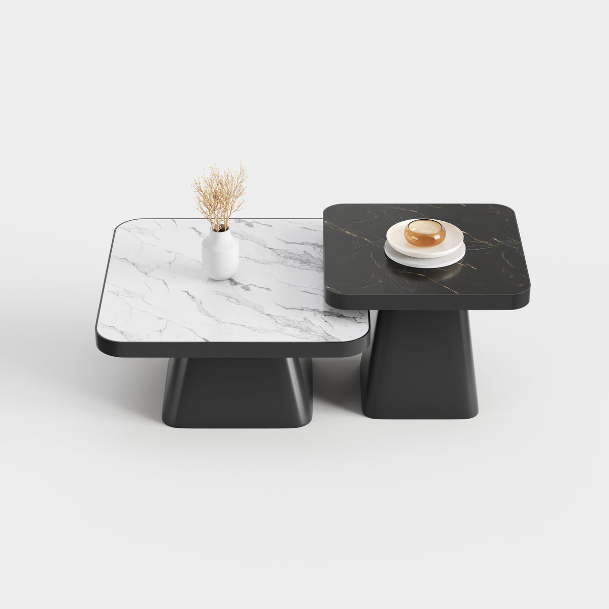 Modern Conical Coffee Table Set, Nesting Side End Table for Living Room Decor A028
