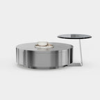 Creative Gear Shape Metal Coffee Table Set, Round Nesting Center Table with Side Table A029