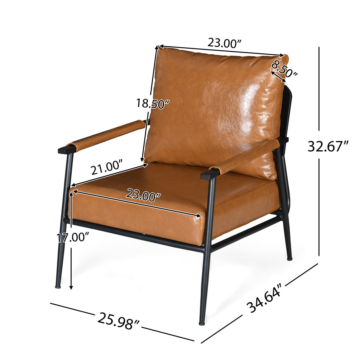 Mid-Century Modern Accent Chair with Brown Faux Leather Upholstery