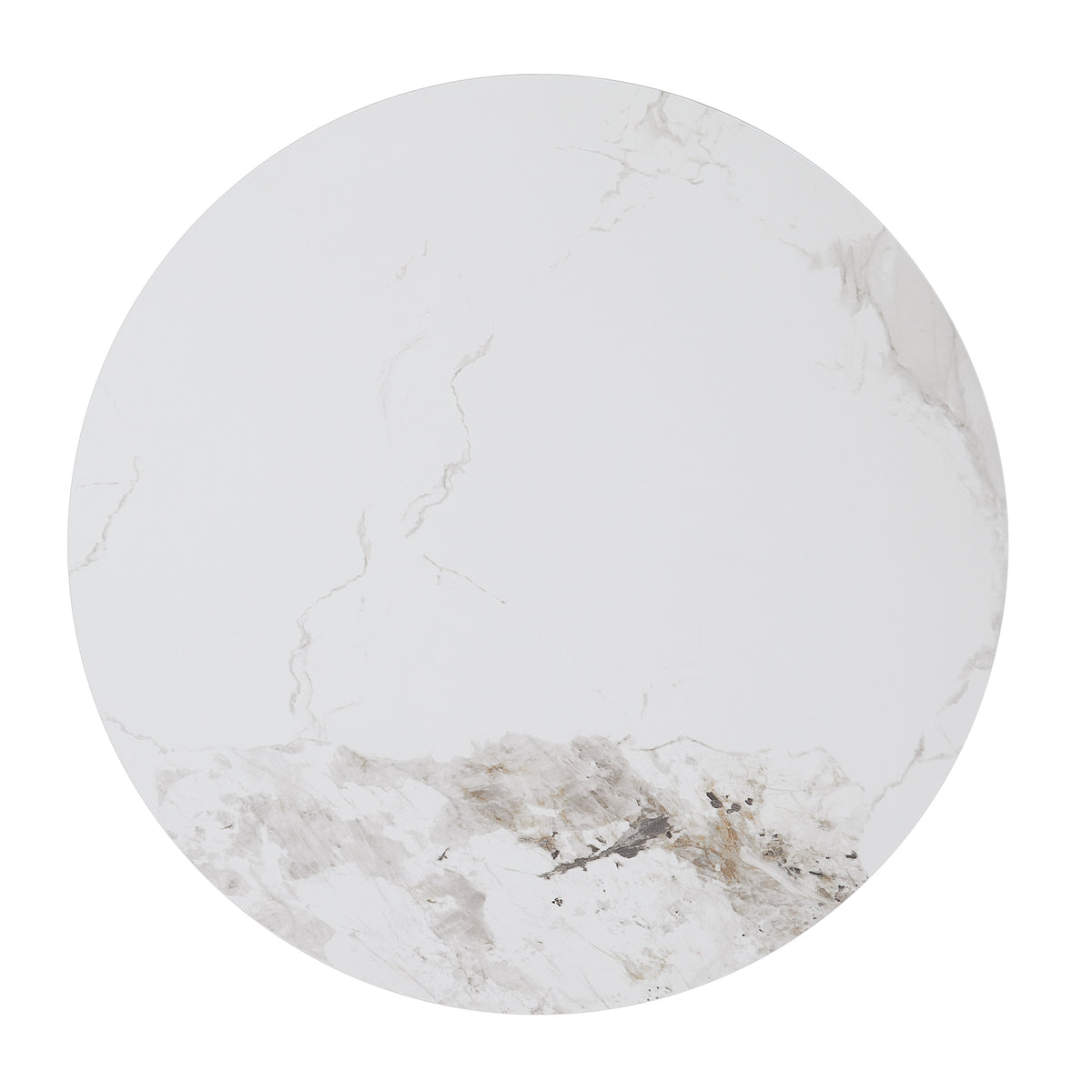 White Sintered Stone Top Decorative Oak Finish Wood with Gold-Tone Metal Band Coffee Table