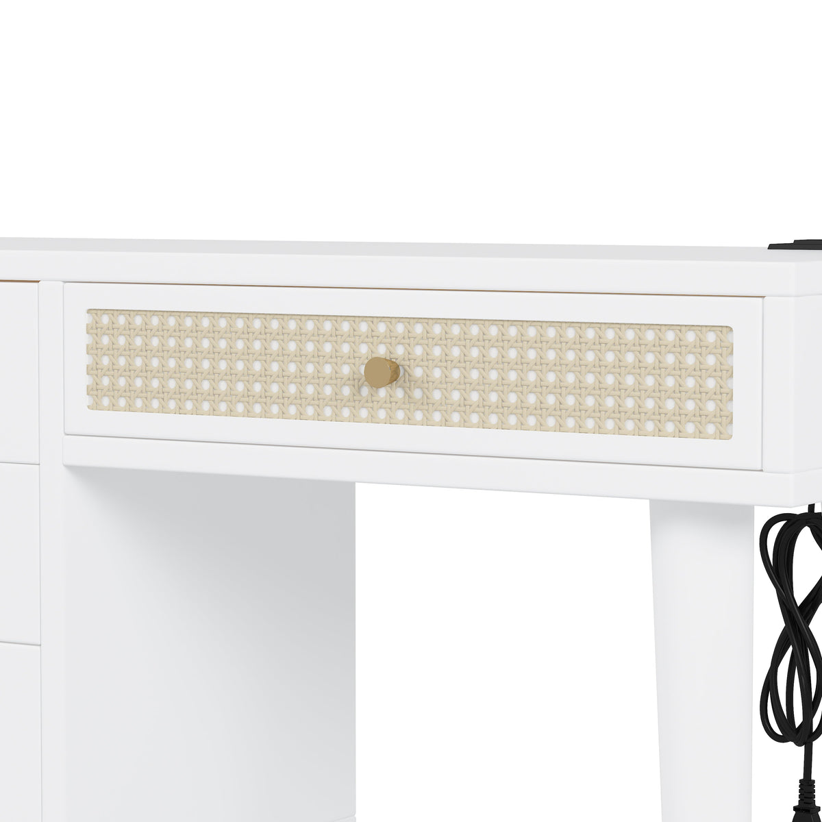 39" Retro Bohemian Style Wooden Makeup Vanity Set with Charging Plug&USB Port and Stool