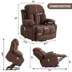 Power Lift Recliner Chair with Heat and Massage Electric Fabric Recliner Chair for Elderly with Side Pocket, USB Charge Port, Remote Control for Living Room (BROWN)