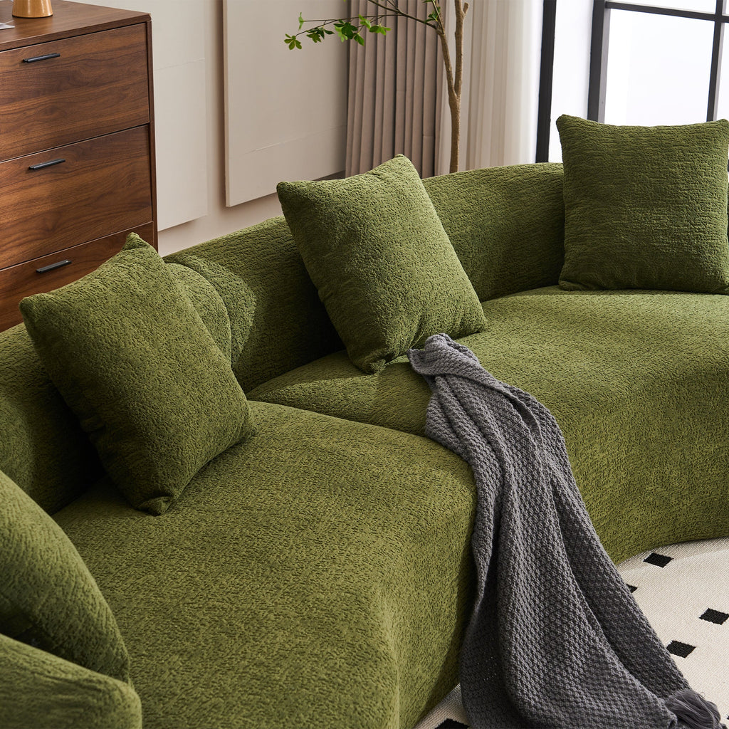 LY-025 Full Compression Sponge Sofa Forest Green Curved Modular Sectional, Chenille Upholstery, 110''L