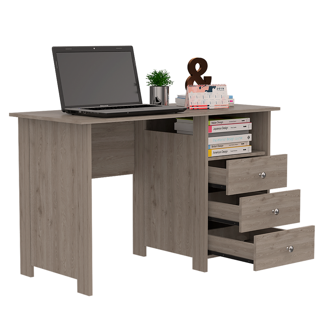 3 Drawers Computer Desk with Open Storage Cabinet