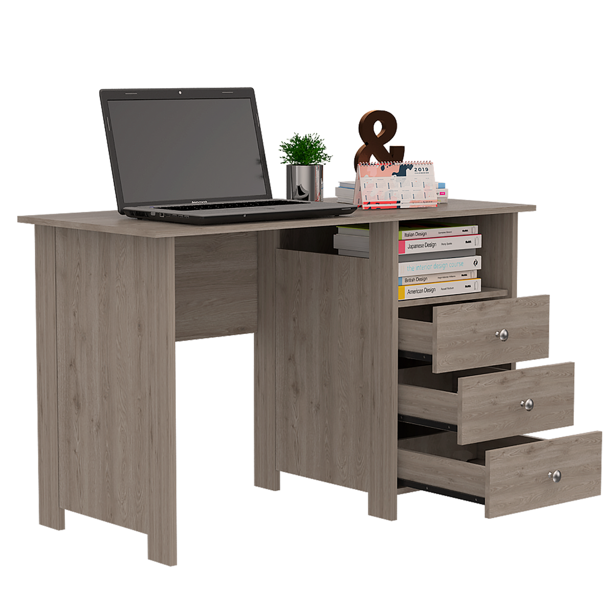 3 Drawers Computer Desk with Open Storage Cabinet