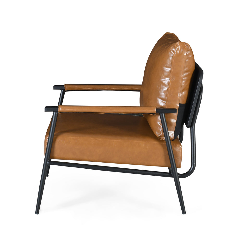 Mid-Century Modern Accent Chair with Brown Faux Leather Upholstery
