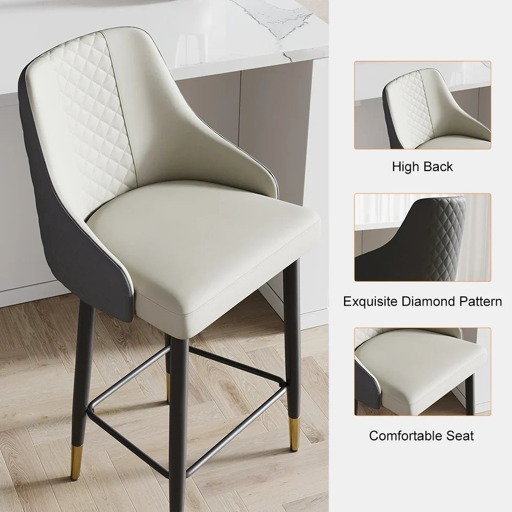 Gray Counter Stool with Footrest Upholstered PU Leather High Back&Arms