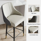 Gray Counter Stool with Footrest Upholstered PU Leather High Back&Arms