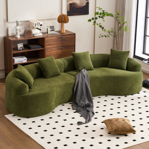 LY-025 Full Compression Sponge Sofa Forest Green Curved Modular Sectional, Chenille Upholstery, 110''L