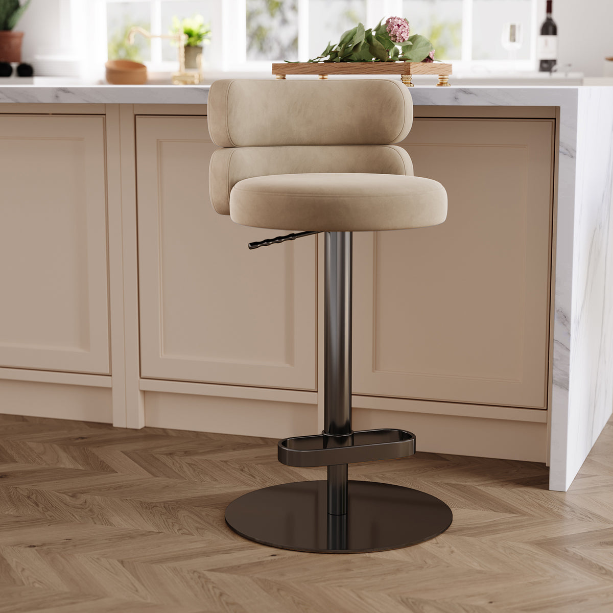 Modern Swivel Adjustable Height Kitchen Counter Bar Stools with Footrest for Living Room Dining Room