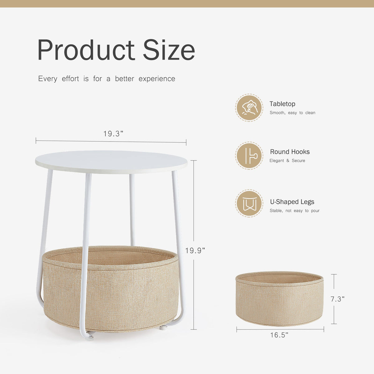 Modern Nightstand Bedside Table with Fabric Basket for Bedroom Nursery