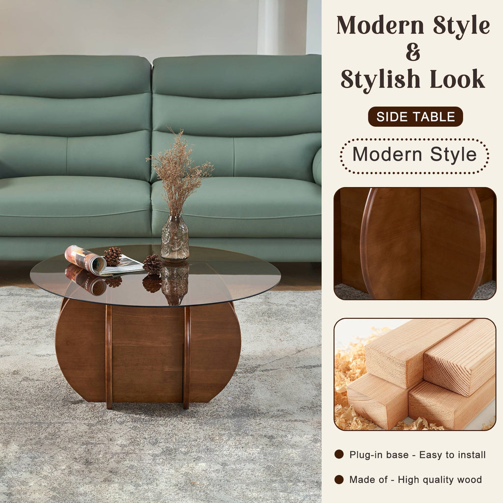 Modern Round Coffee Table with Solid Wood Legs
