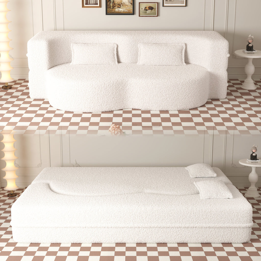 Convertible Teddy Fabric Foam-Filled Sleeper Sofa Bed
