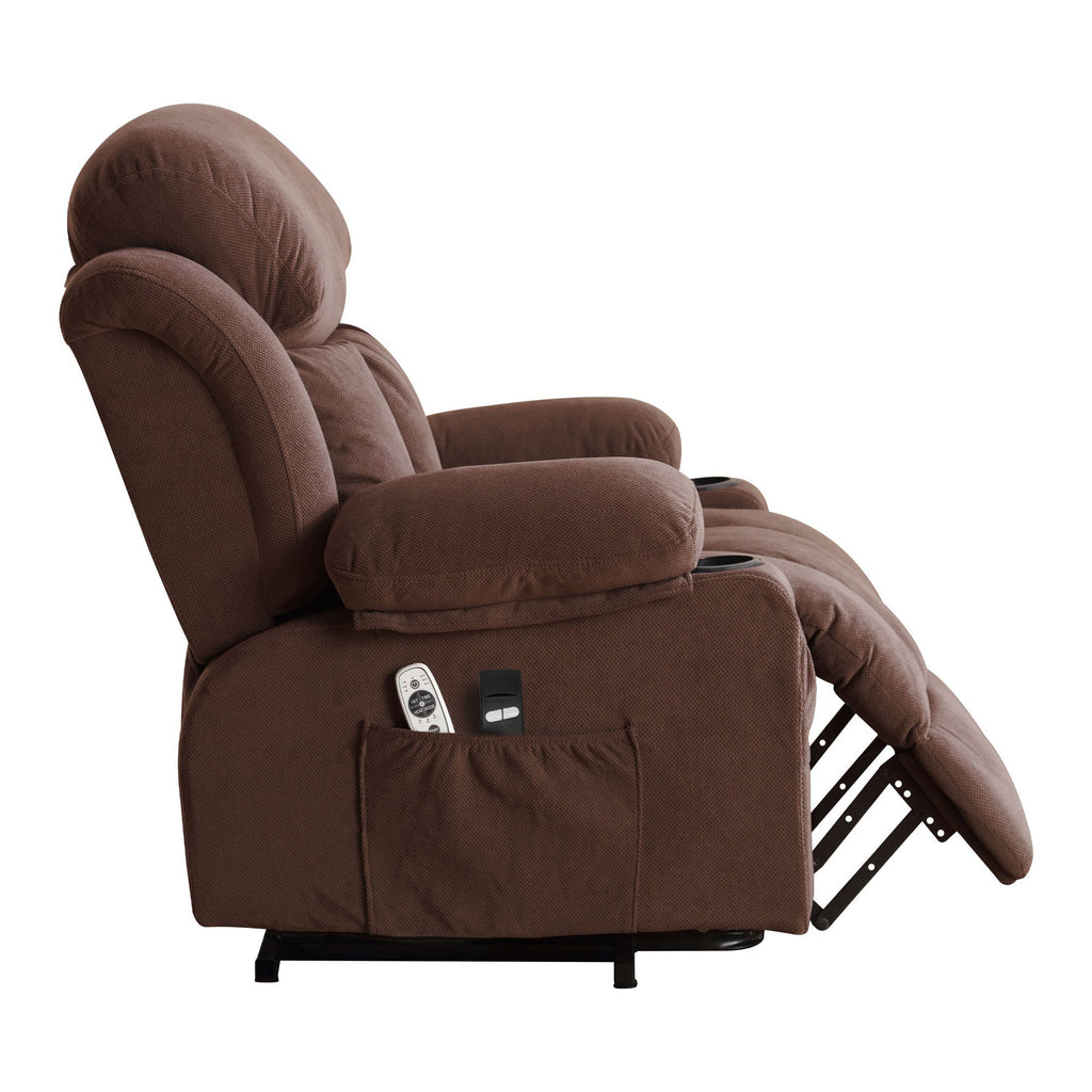 Power Lift Recliner Chair with Heat and Massage Electric Fabric Recliner Chair for Elderly with Side Pocket, USB Charge Port, Remote Control for Living Room (BROWN)