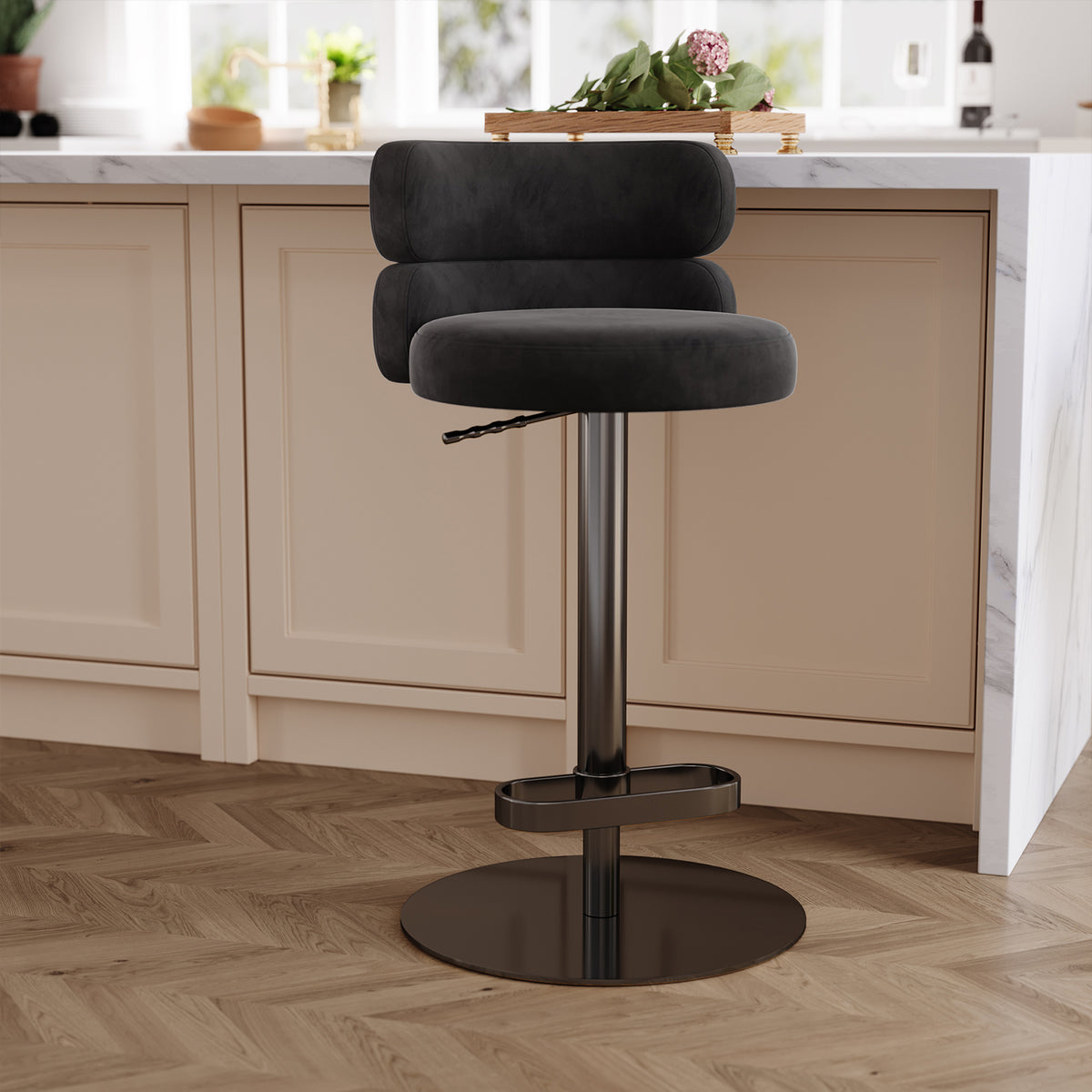 Modern Swivel Adjustable Height Kitchen Counter Bar Stools with Footrest for Living Room Dining Room