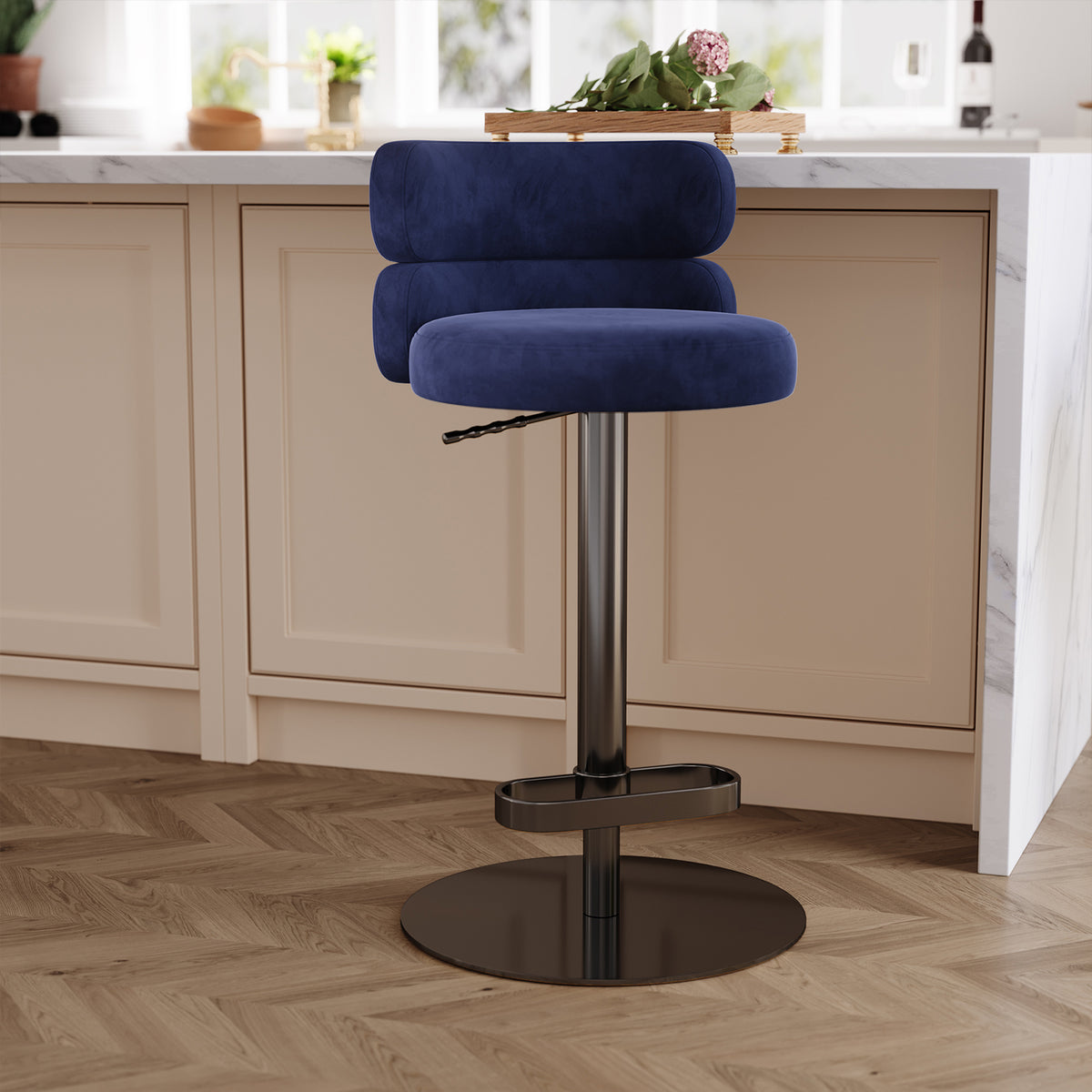 Modern Swivel Adjustable Height Kitchen Counter Bar Stools with Footrest for Living Room Dining Room
