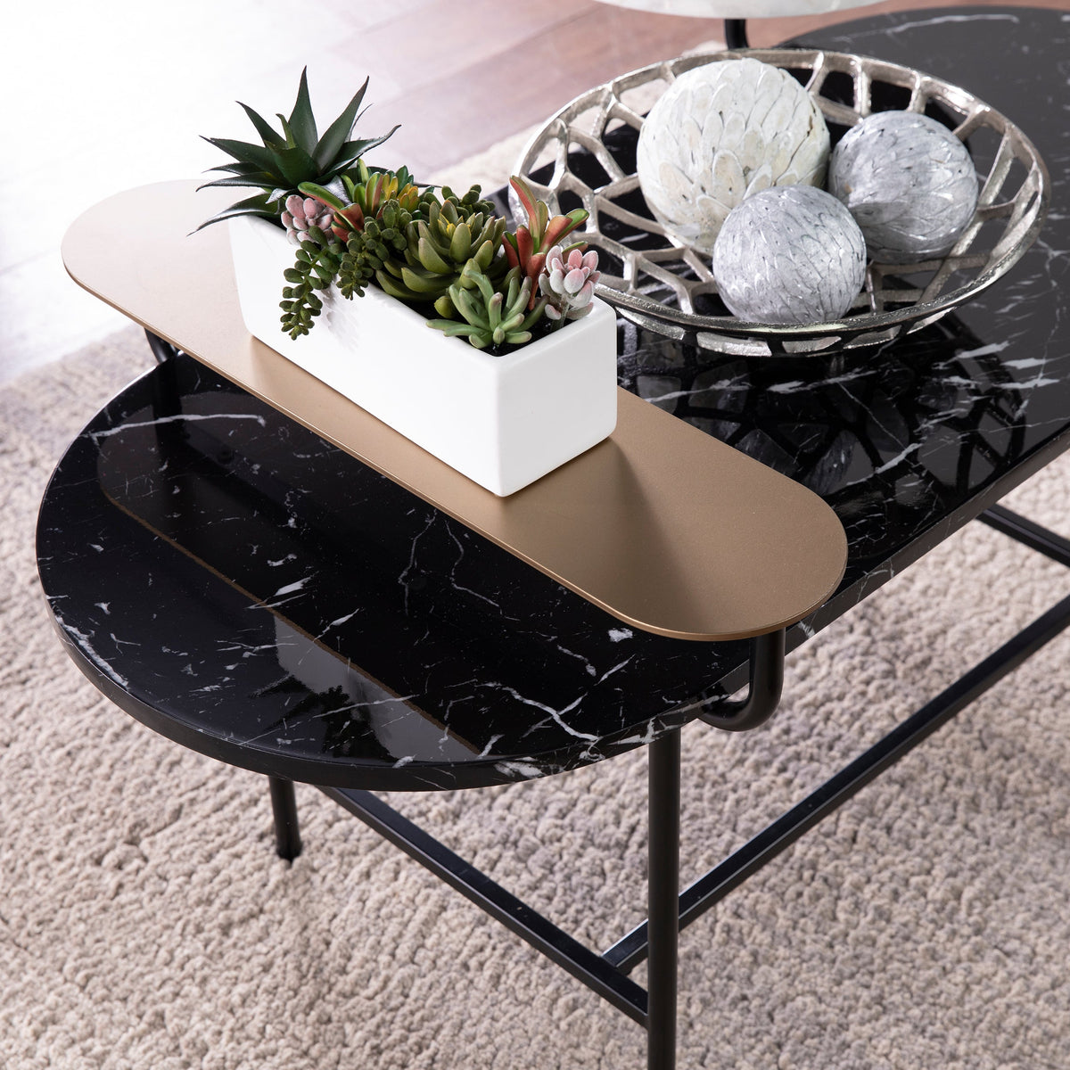 Faux Marble Cocktail Table Storage