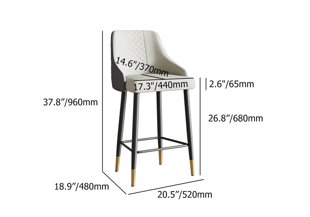 Gray Counter Stool with Footrest Upholstered PU Leather High Back&Arms
