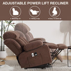Power Lift Recliner Chair with Heat and Massage Electric Fabric Recliner Chair for Elderly with Side Pocket, USB Charge Port, Remote Control for Living Room (BROWN)