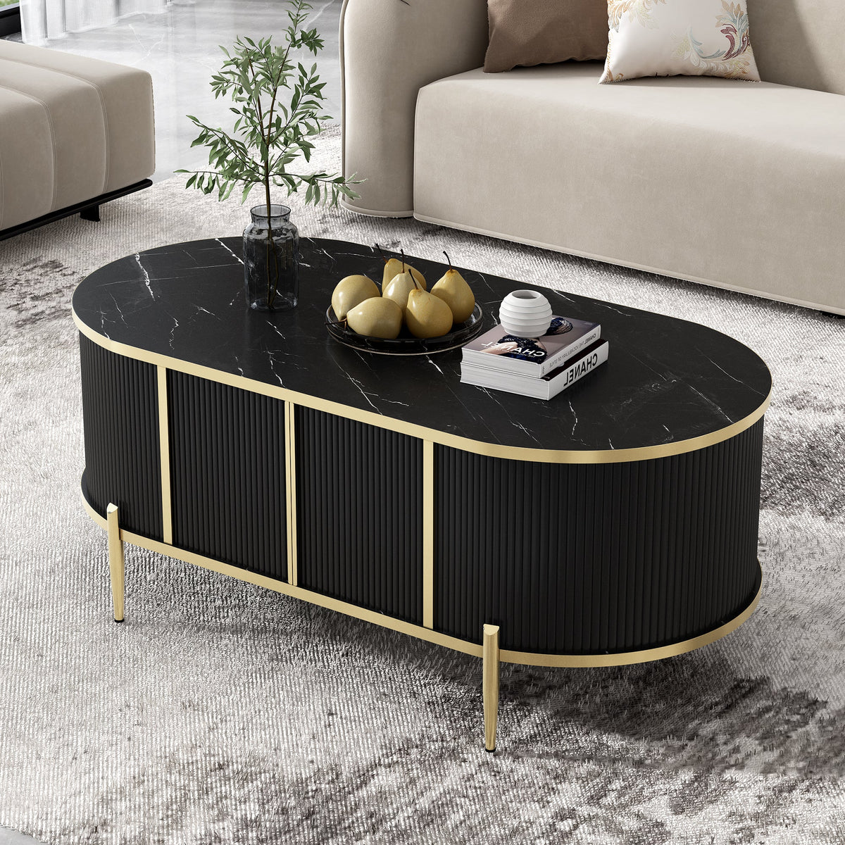Modern Luxury Oval shaped Fluted Coffee Table