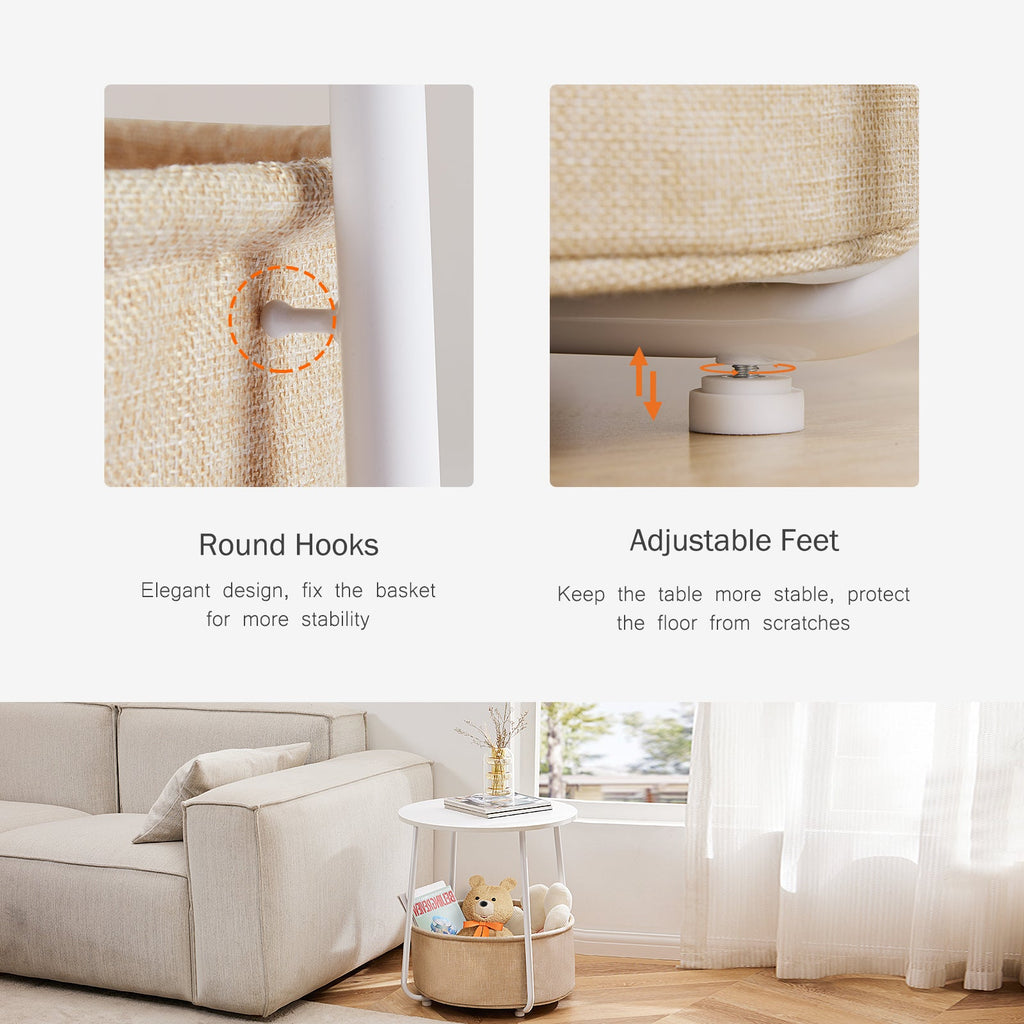 Modern Nightstand Bedside Table with Fabric Basket for Bedroom Nursery